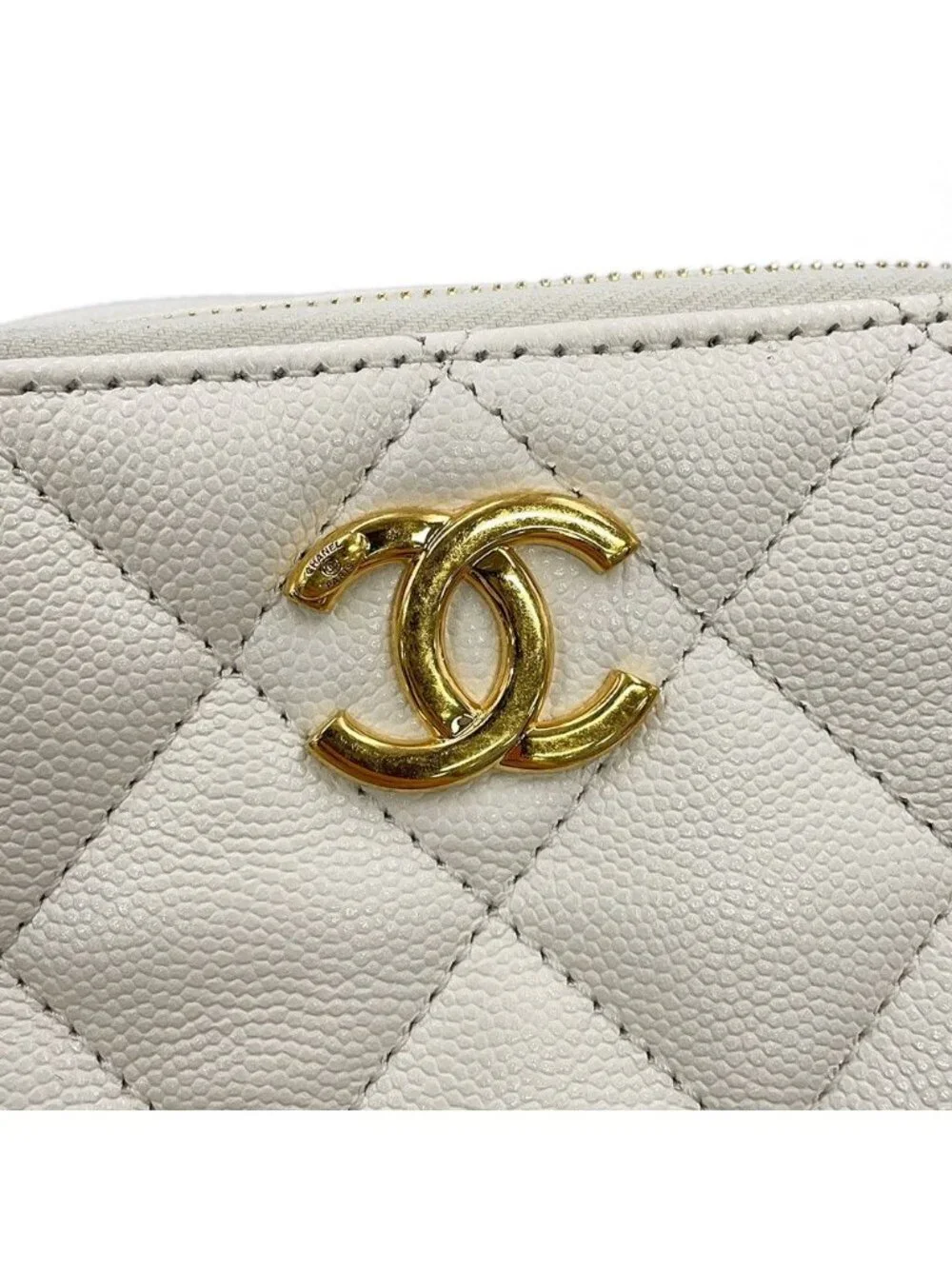 Chanel Chain Shoulder Bag Quilted CC Logo Caviar Leather White